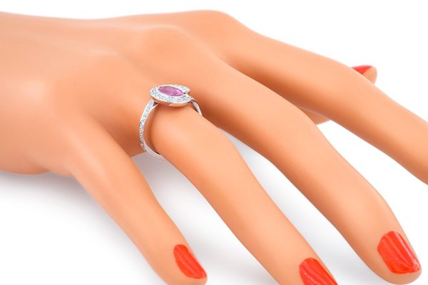 bague enlacement, saphir rose, diamants et or blanc 3