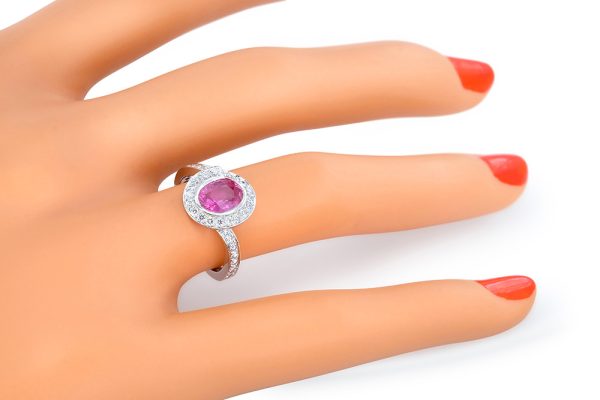 bague enlacement, saphir rose, diamants et or blanc 2