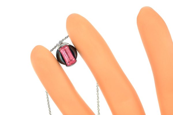 Rhodochrosite, perle et or blanc 1