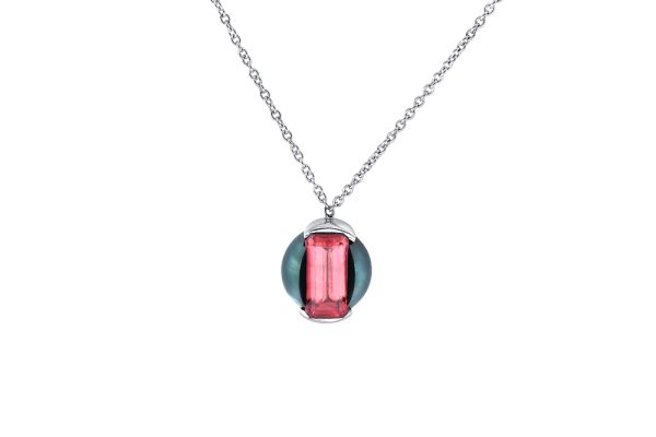 Rhodochrosite, perle et or blanc 5
