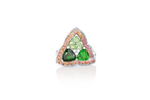 Bague or blanc et grenats tsavorites 5