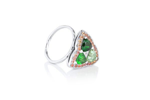 Bague or blanc et grenats tsavorites 2