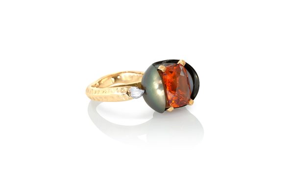 Bague avec une Perle, grenat spéssartite 2