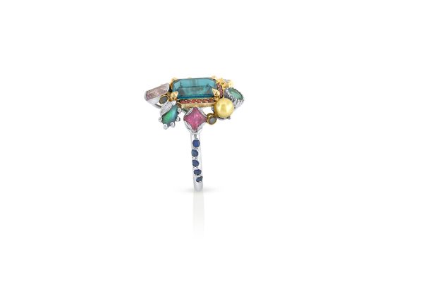Bague Goa, or, platine et pierres précieuses 2